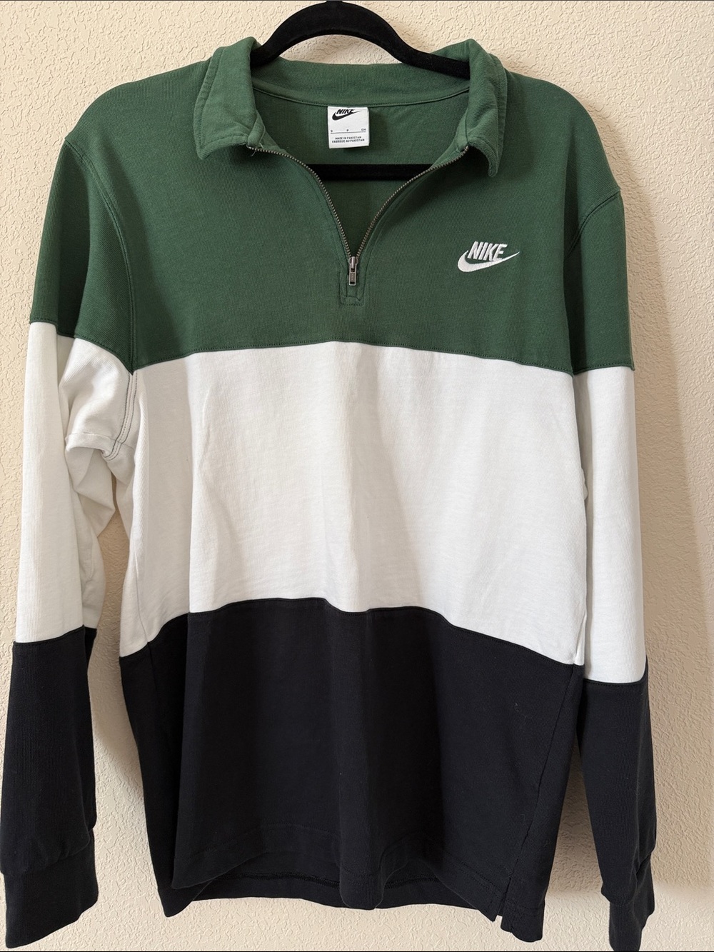 Rugby Style Nike Green White Black Colorblock Quarter-Zip Pullover